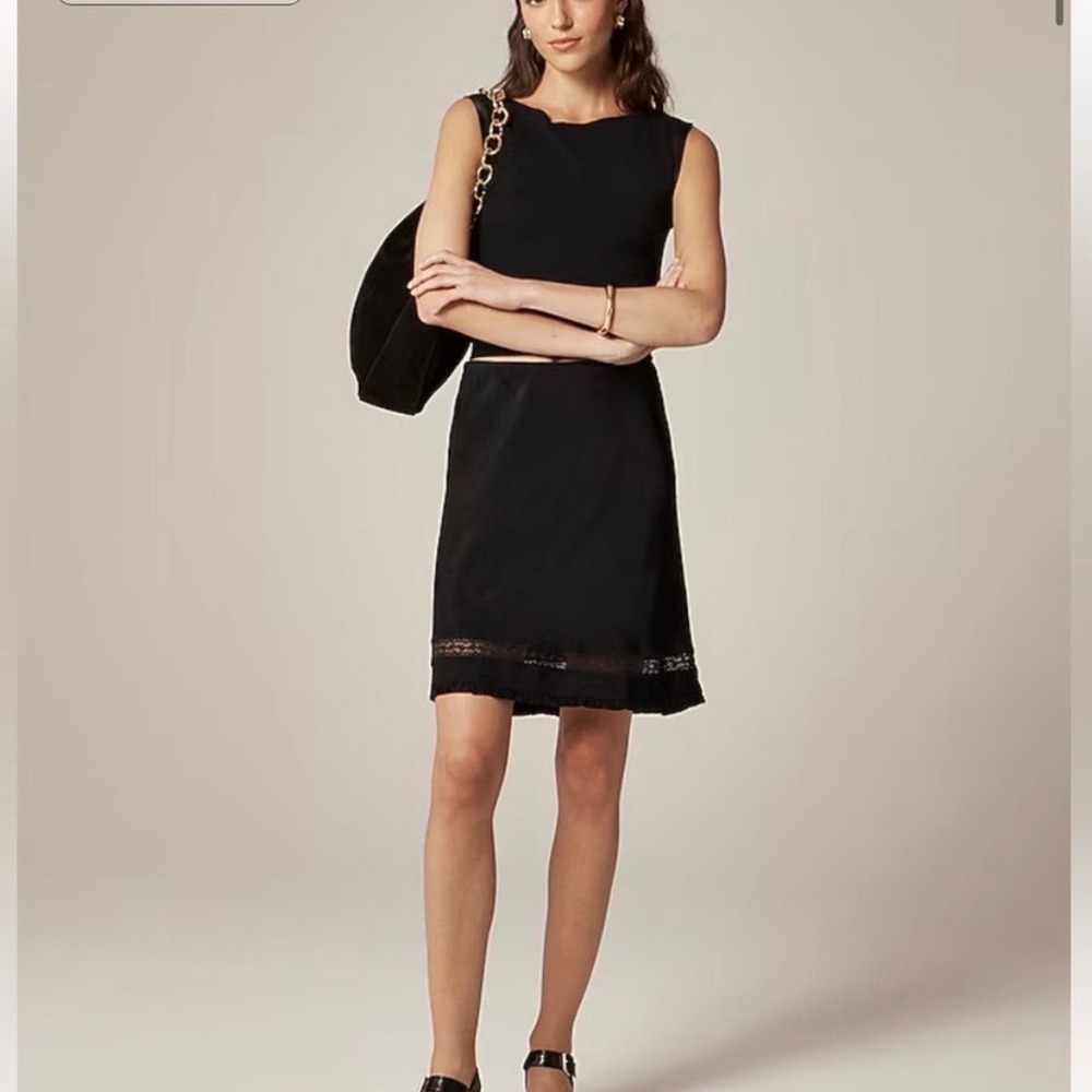J. Crew Lace Trim Slip Skirt Matte Textured Satin Mini Skirt Black - XSmall